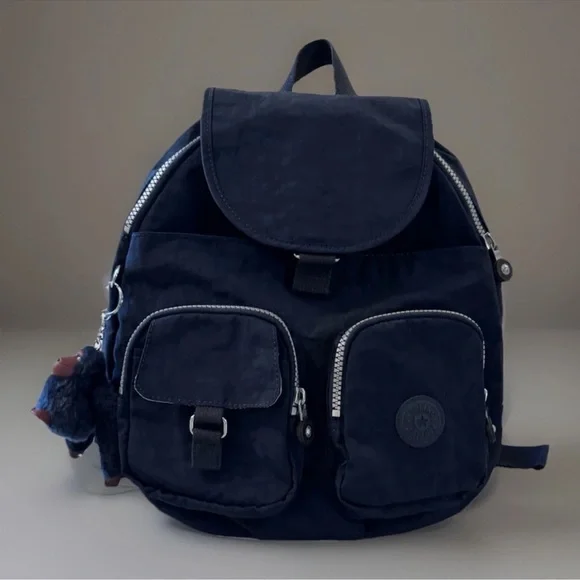 Kipling Mini Backpack Navy Blue Nylon Monkey Charm Small Bag Purse Travel Kipling Navy Blue Small Zipper Nylon travel Crossbody Bag  main image 2